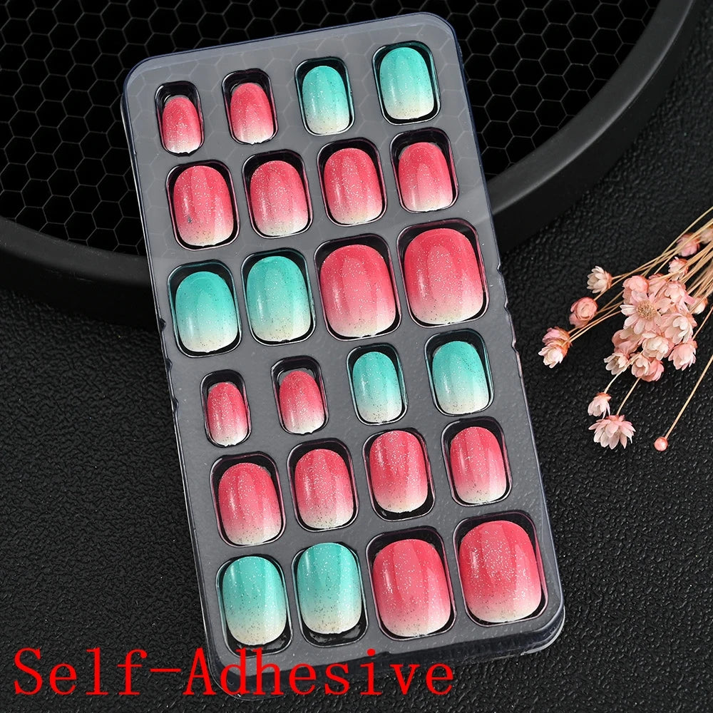 Children Press on Nails,24 Pcs Fake Nails Tips for Kids Acrylic Nails Pre-glue Full Cover Short False Nails Cute Fingernails