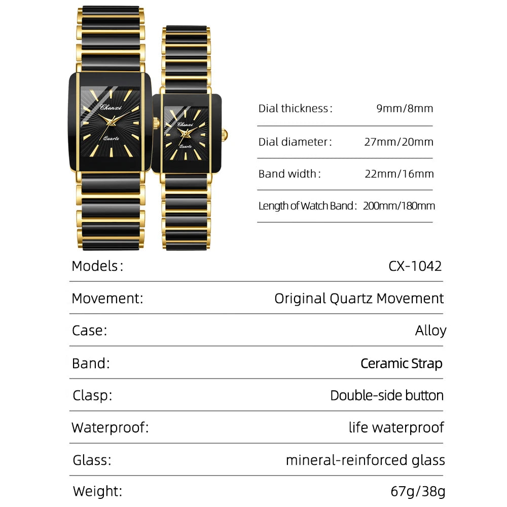 CHENXI Fashion Luxury Couple Watches Top Brand Men Women Quartz Wristwatch Lover Waterproof Stainless Steel Valentine Gift