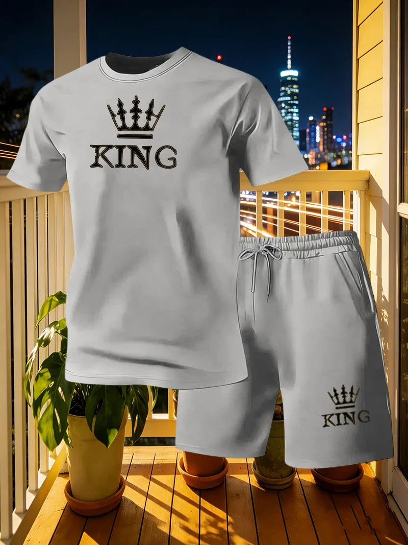 Men's Sports 2-piece Set Summer Men's Fashion Casual Short sleeved T-shirt Shorts Loose Fitness/Running/Leisure 2-piece Set