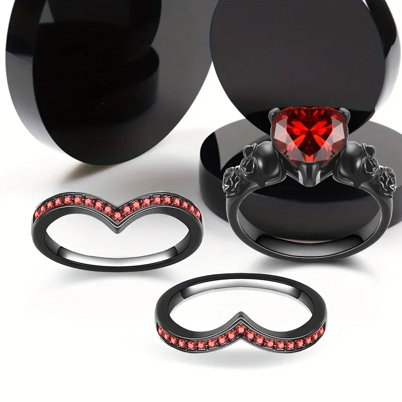 Gothic Style Rings Heart Shape Zircon Horror Skull on The Band Black / Red / Purple Just Pick One Halloween Decor