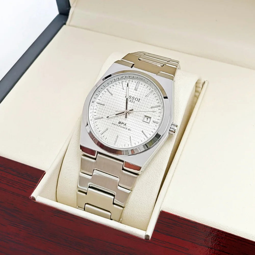 New Style Light Luxury Fashion Business Simple and Stylish Men's Watch, Hollow Design, Calendar Display, Butterfly Clasp Stainless Steel Strap, Personalized Street Style Essential for Students and Trendy Men, the First Choice