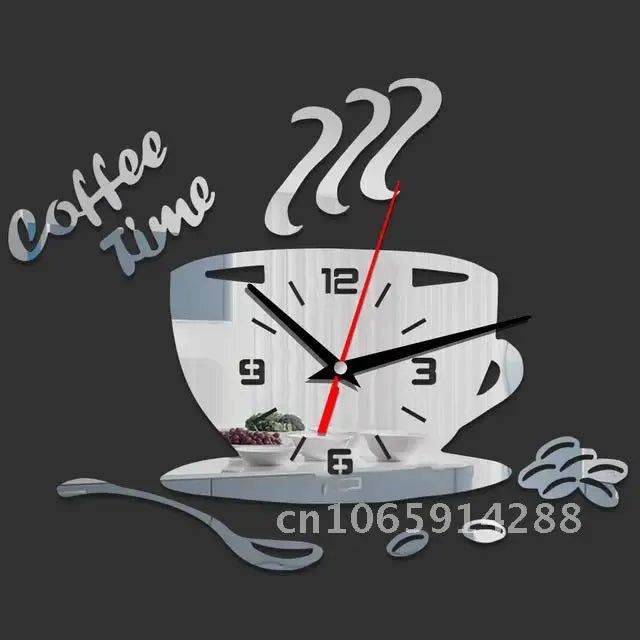 3D Acrylic DIY Wall Clock Mirror Wall Clocks Simple Home Digital Wall Sticker Decoration Mute Coffee Cup Wall Quartz Clock