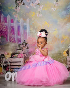 Pink Flower Girl Dresses for Wedding Crystal Sleeveless Sequins Girl Kids Birthday Party First Holy Communion Gowns Customized