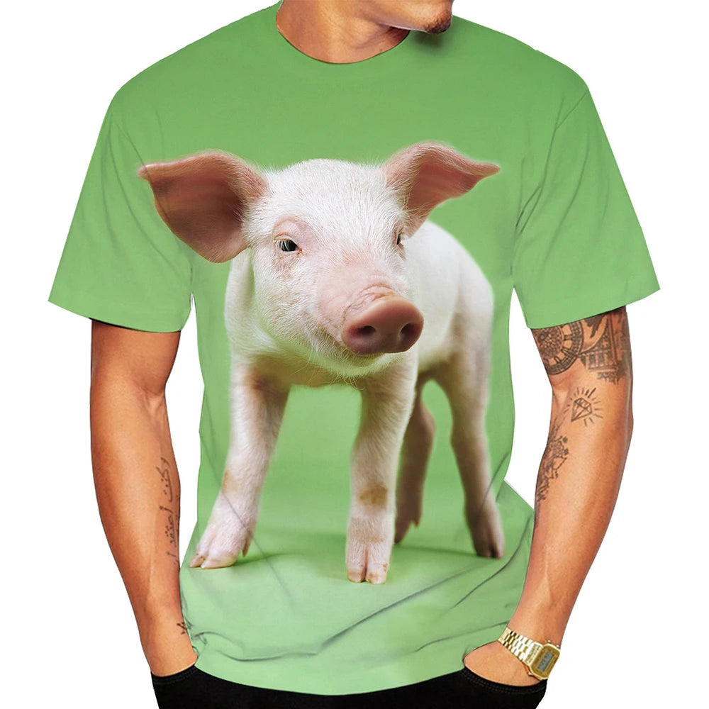 Popular 3D art design of cute pigs in summer, youthful fashion personality, cute popular T-shirt