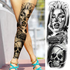 1 Sheet Full Arm Leg Robber Joker Gangster Temporary Tattoos Long Large Bad Guy Nun Fake Tattoo Sleeve Waterproof  Tatoo Sticker