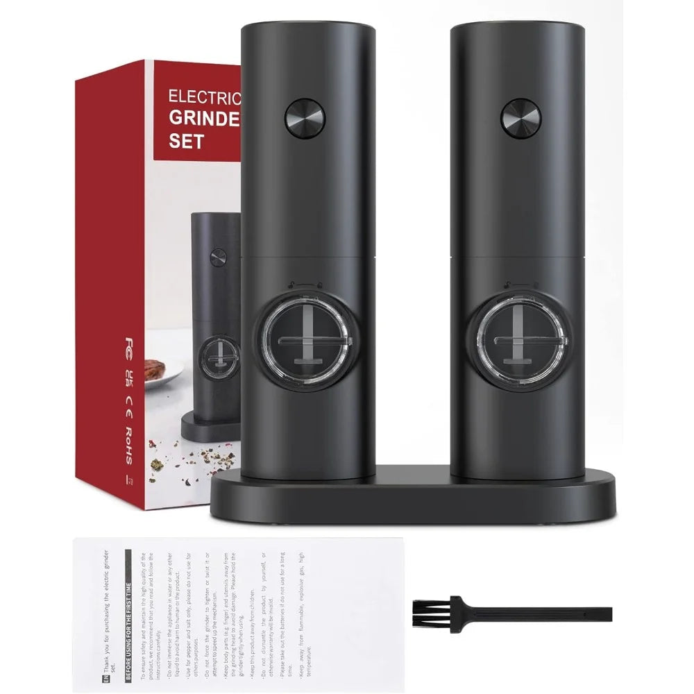 2pcs Electric Pepper and Salt Grinder Set, Battery Powered Adjustable  Coarseness Black Pepper Grinder Mill Kitchen Tools