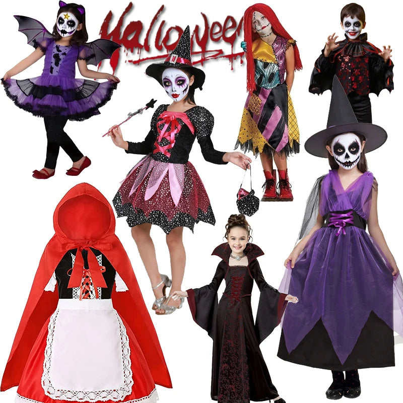Halloween Costume Girls Witch Ghost Bride Vampire Cosplay Dress Kids Carnival Party Clothes Little Red Riding Hood Dresses Up