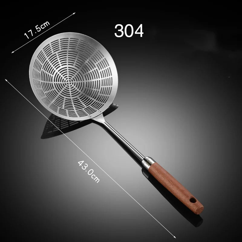 3 Sizes Round 304 Stainless Steel Strainer with Long Handle Kitchen Sieves Scoop Hot Pot Oil Filter Colander Cooking Tools