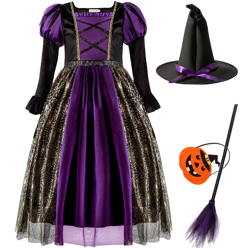 Baby Girls Halloween Witch Costume Children Cosplay Vampire Dresses Carnival Party Clothes Dress Up Clothes for Children