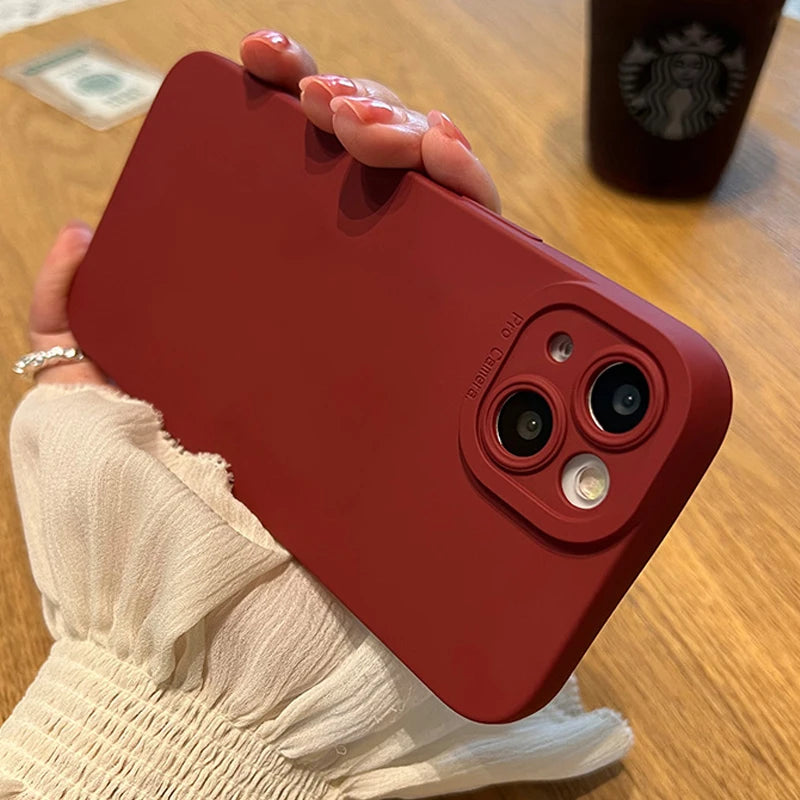 Matte Silicone Soft Phone Case For iPhone16 13 14 15 12 11 Pro Max  XR X XS 8 7 Plus Camera Lens Portector Back Cover