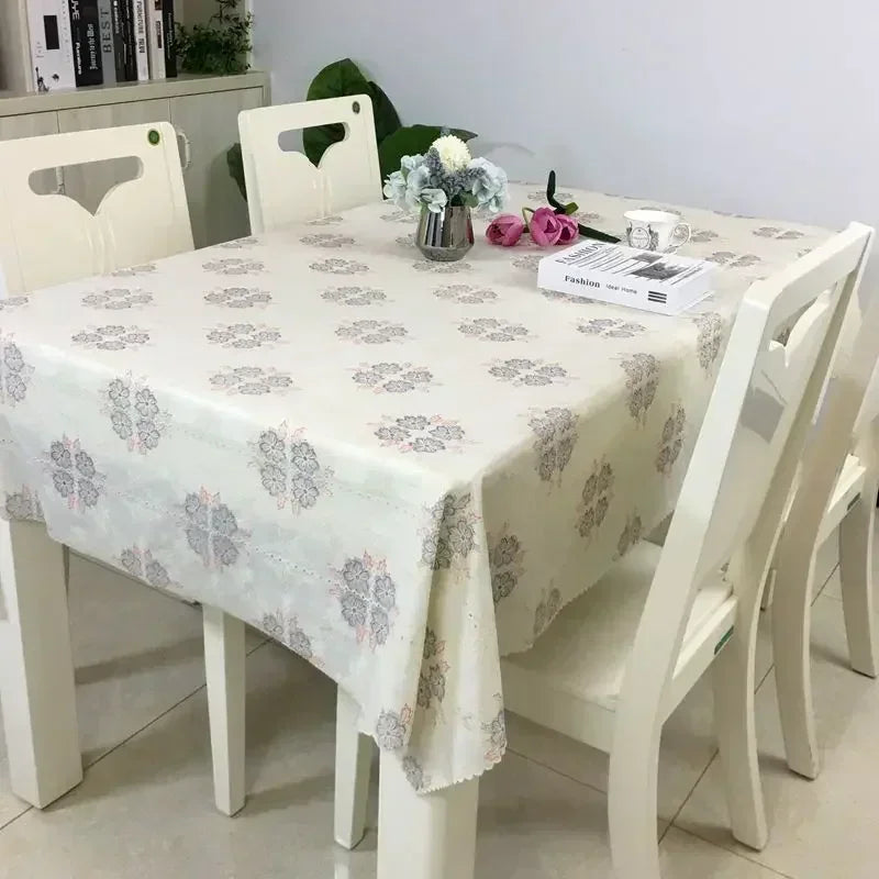 PVC Rectangular Dining-Table Tablecloth Oil Resistant Tabletop Protective Cloth Household Plastic High-end Lace Table Covers Mat