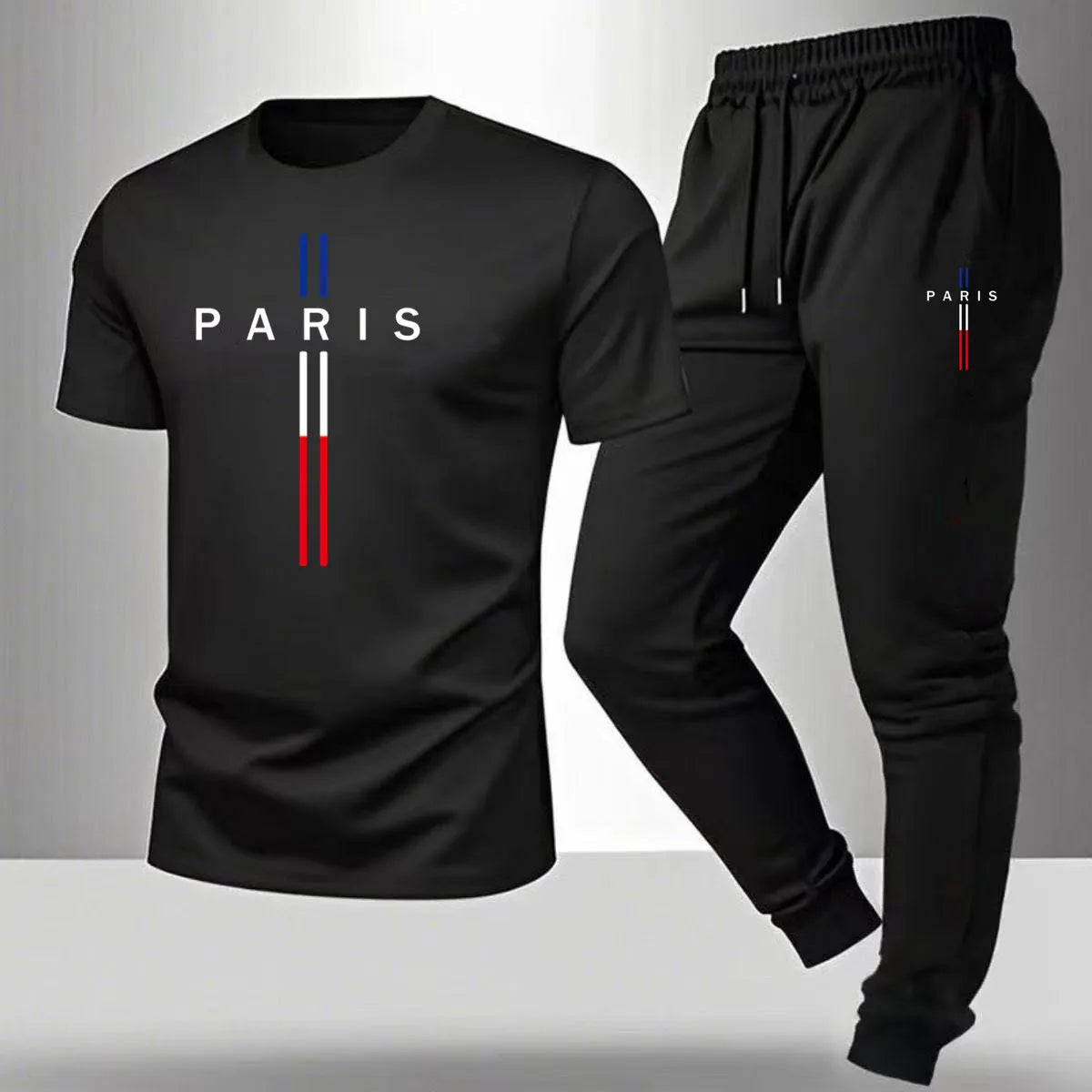 New men's summer casual pantsshort sleeved T-shirt set Paris printed two-piece set men's sportswear set men's clothing clearance