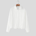 INCERUN Men Shirt Solid Color Lapel Long Sleeve Button Loose Crop Tops Men Streetwear 2025 Fashion Casual Men Clothing S-5XL