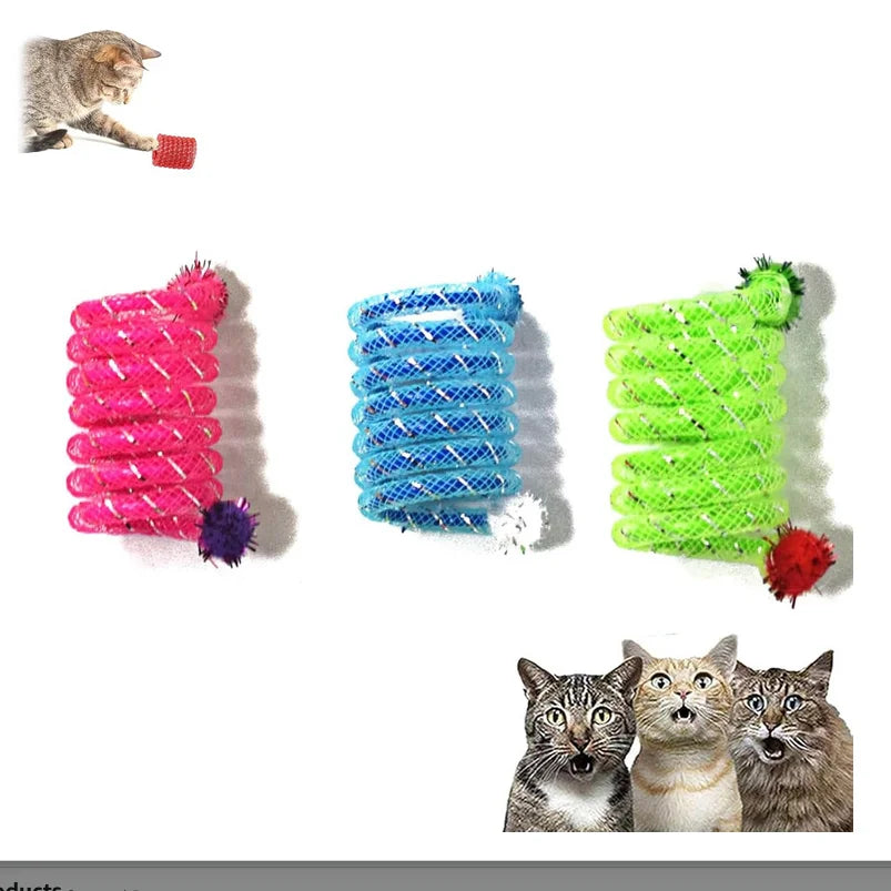 Cat Toys Colorful Spring Cats Stick Interactive Cat Toy Bite Resistant Elastic Wool Ball Spring Toys for Cats Tease Pet Supplies