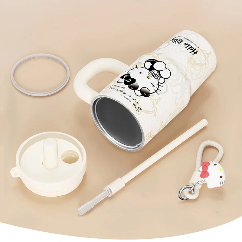 X&W Sanrio Vacuum Insulated Cup stainless steel Kuromi Hello Kitty Straw Tumbler Large Capacity 650ml Coffee Drink Mug for Daily