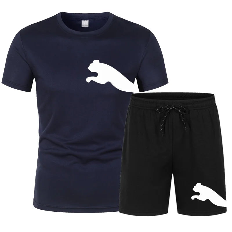 Summer 2026 Trendy Casual Sports Two-Piece Set for Youth Men Short-Sleeved T-Shirt And Shorts Combo Sportswear Set