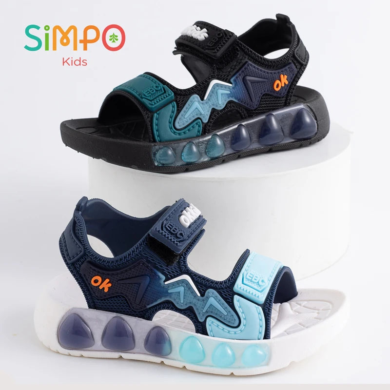 1 Pair Sport Sandals For Boys And Girls Summer Outdoor Soft Bottom Breathable Lightweight Casual Beach Shoes With Hook & Loop