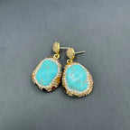 Ethnic style vintage turquoise natural pearl inlaid earrings, rings, bracelets, necklaces, jewelry four-piece set for women