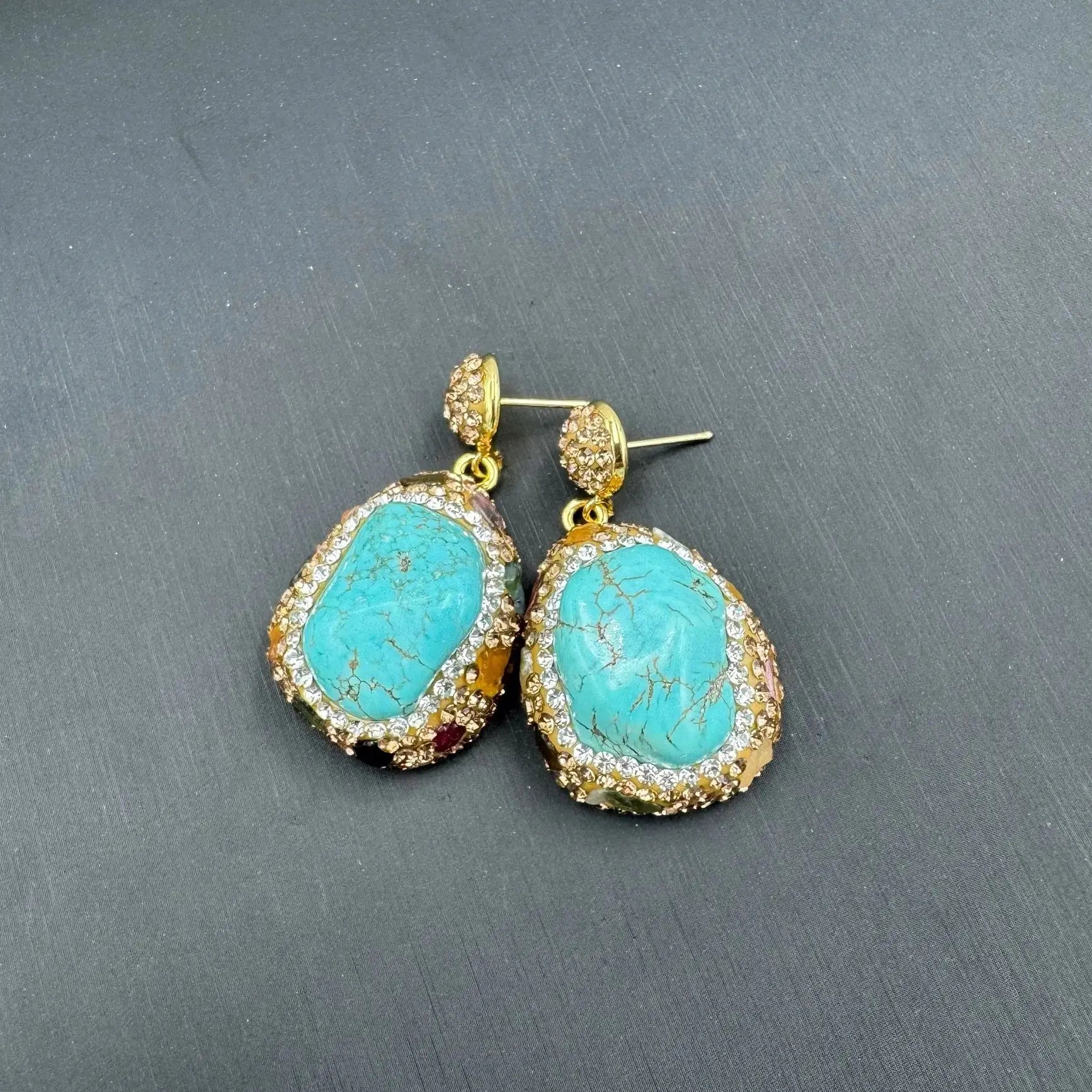 Ethnic style vintage turquoise natural pearl inlaid earrings, rings, bracelets, necklaces, jewelry four-piece set for women