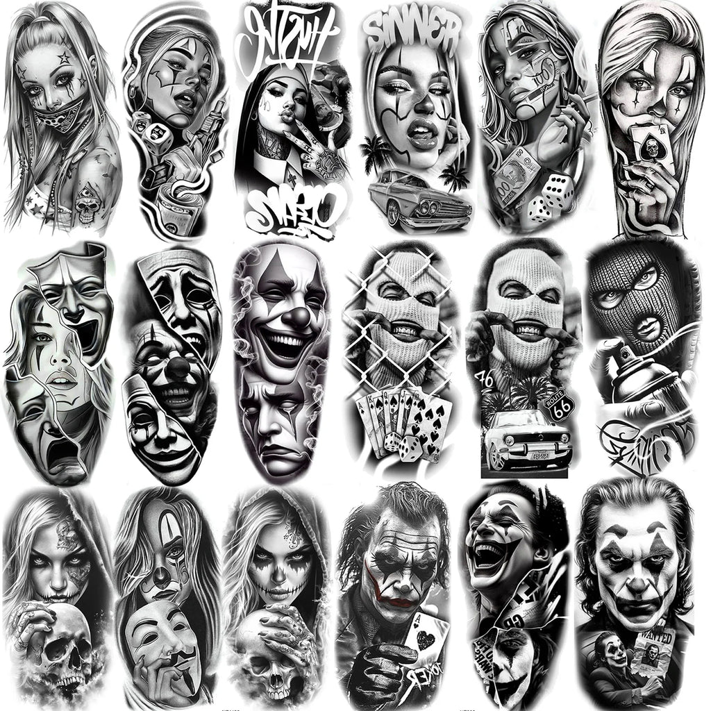1 Sheet Trendy Cool Robber Gangster Temporary Tattoos For Adults Bad Guy Rebel Tatoos Waterproof Realistic  Fake Tattoo Stickers