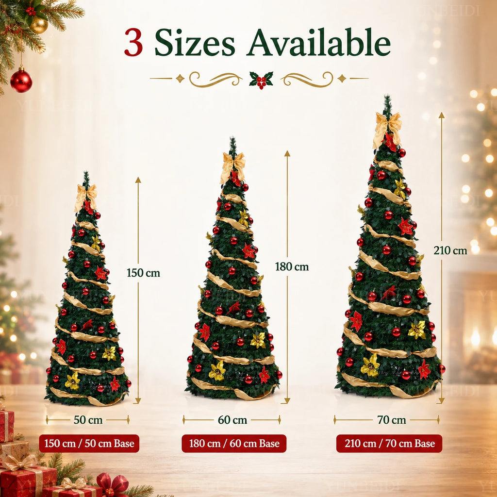 Foldable Christmas Tree with LED Lights Decoration Accessories Integrated Artificial Christmas Tree 1.5M To 2.1M for Home Decor