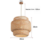 E27 Bamboo Lantern Pendant Lamp 30cm Natural Rattan Wicker LED Chandeliers Hand-Woven Lampshades Lighting Fixture Hanging Light