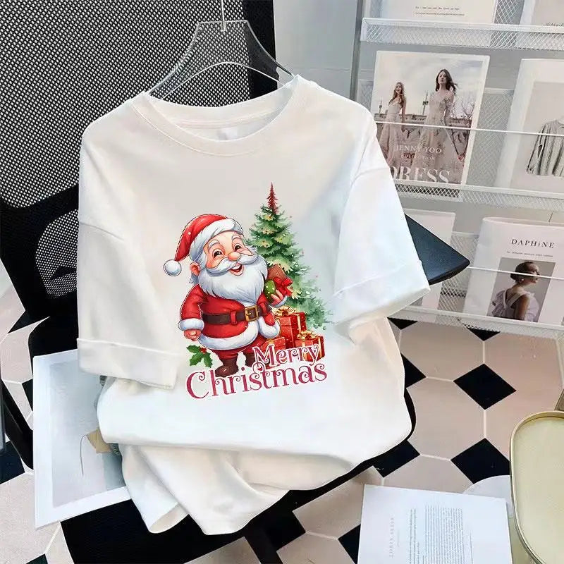 2024 New Year T-shirt Women Christmas Clothes Oversize Loose Short-sleeved Casual Woman tshirt Summer Plus Size Round Neck