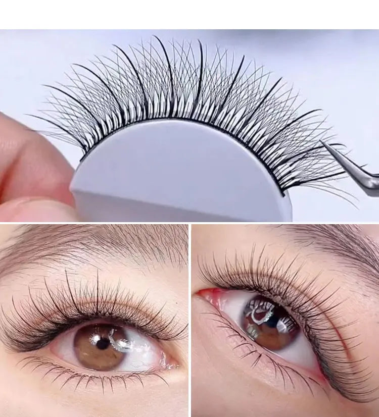 AGUUD Wispy Fans Russian Volume Eyelash Extensions 7D Thin Pointy Base Premade Hybrid Fan Lashes Individual Faux Mink Wispy Fans