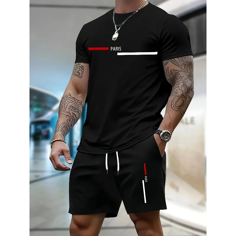 New men's sportswear set casual shorts and T-shirt set breathable modern two suitable for outdoor activities Men's clearance