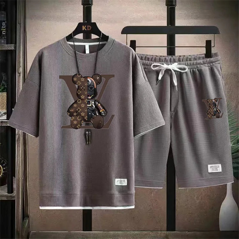 2026 Summer New Men's Casual Breathable Quick-Drying Comfortable Fitness Short-Sleeve T-Shirt + Sports Shorts Two-Piece Set