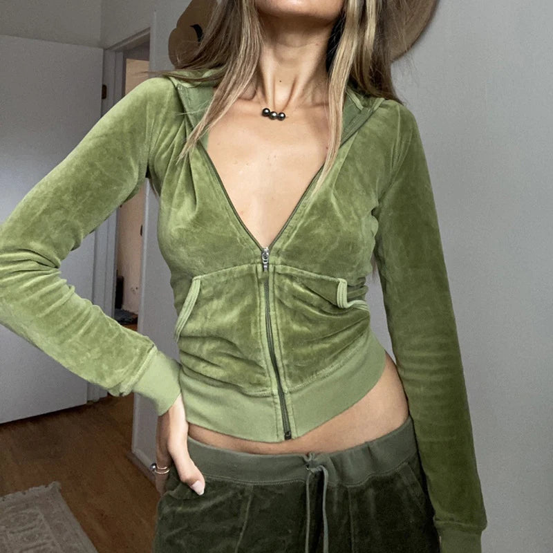 Women Velvet Zip Up Crop Hoodie Jacket + Long Pants Y2K Casual Hoodies Sweatshirt with Pocket Autumn Winter Loungewear Outfits