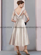 Mother of the Bride Dress Chiffon Lace Appliques Half Sleeve Tea-Length Formal Elegant Wedding Party Guest 2023 New customized