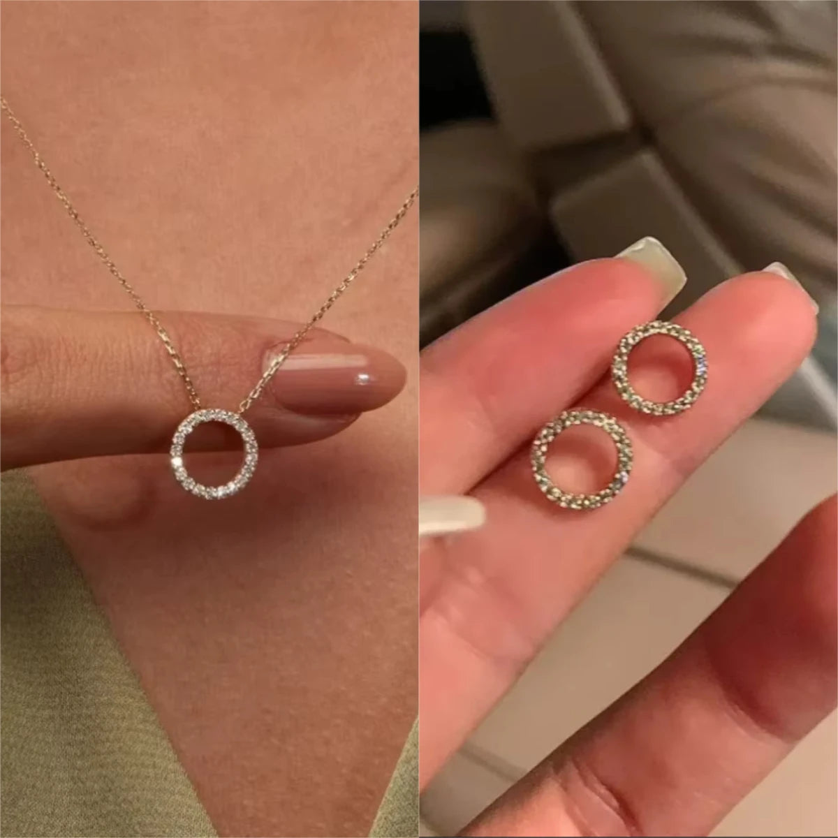 Fashion Trend Elegant Jewelry Simple Crystal Circle Pendant Necklace Golden Color Unquie Women Necklace Party Gift Wholesale