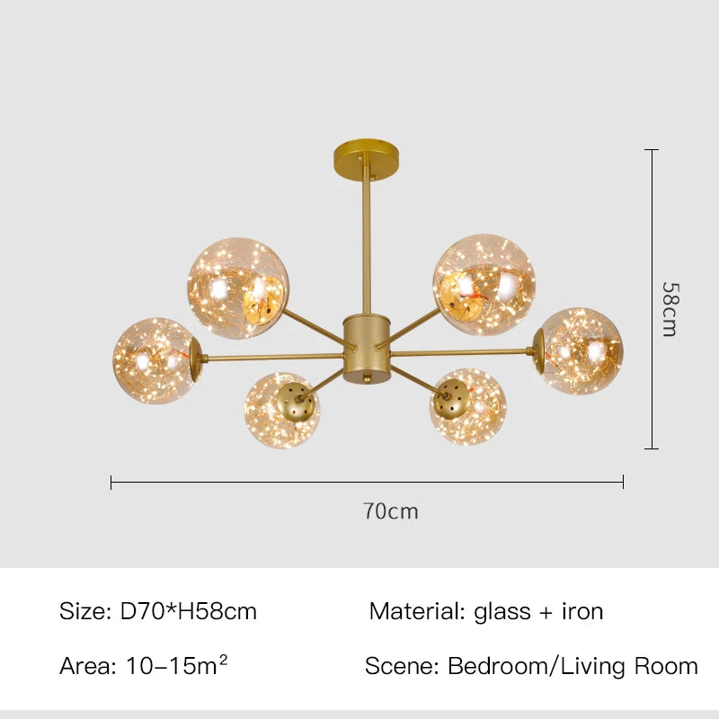 Modern Living Room Glass Ball Chandelier, Ceiling, Dining Room Led Light, Room Decoration, Indoor Lighting, Hanging Chandelier