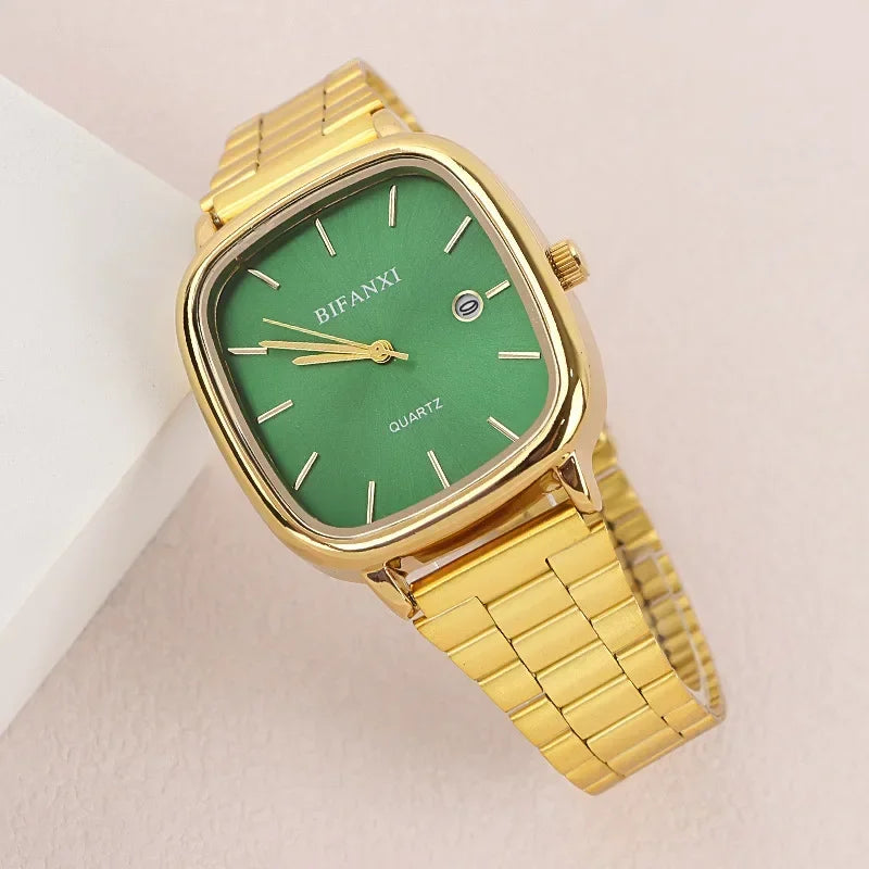 Famous Brand Men Calendar Watch Stainless Steel Strip Quartz Watches Dropshipping Luxury Gift Gold Wristwatches Wholesale