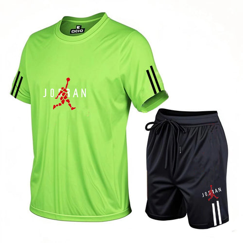 2026 men's casual sports two-piece set, fashionable printed short sleeved and shorts, running sports short sleeved set