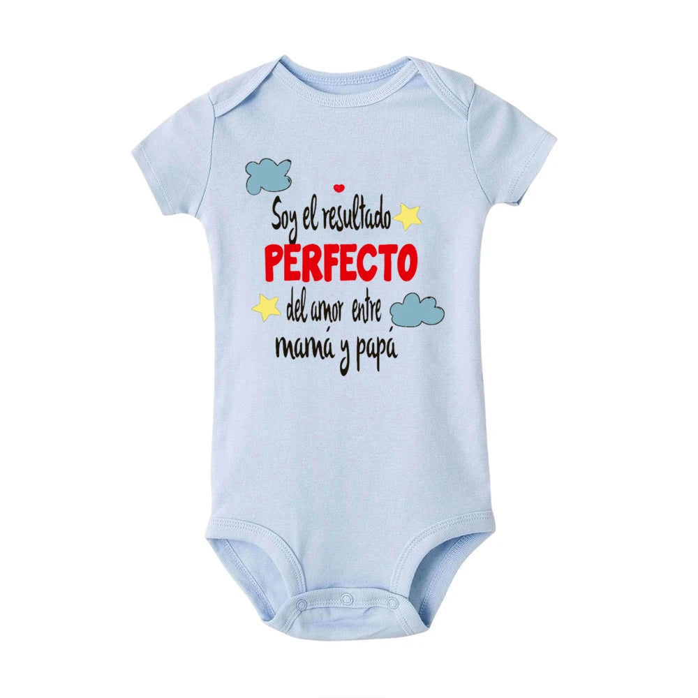 I Am The Perfect Result of The Love Between Mom and Dad Baby Romper Spanish Print Infant Bodysuit Newborn Short Sleeve Jumpsuit