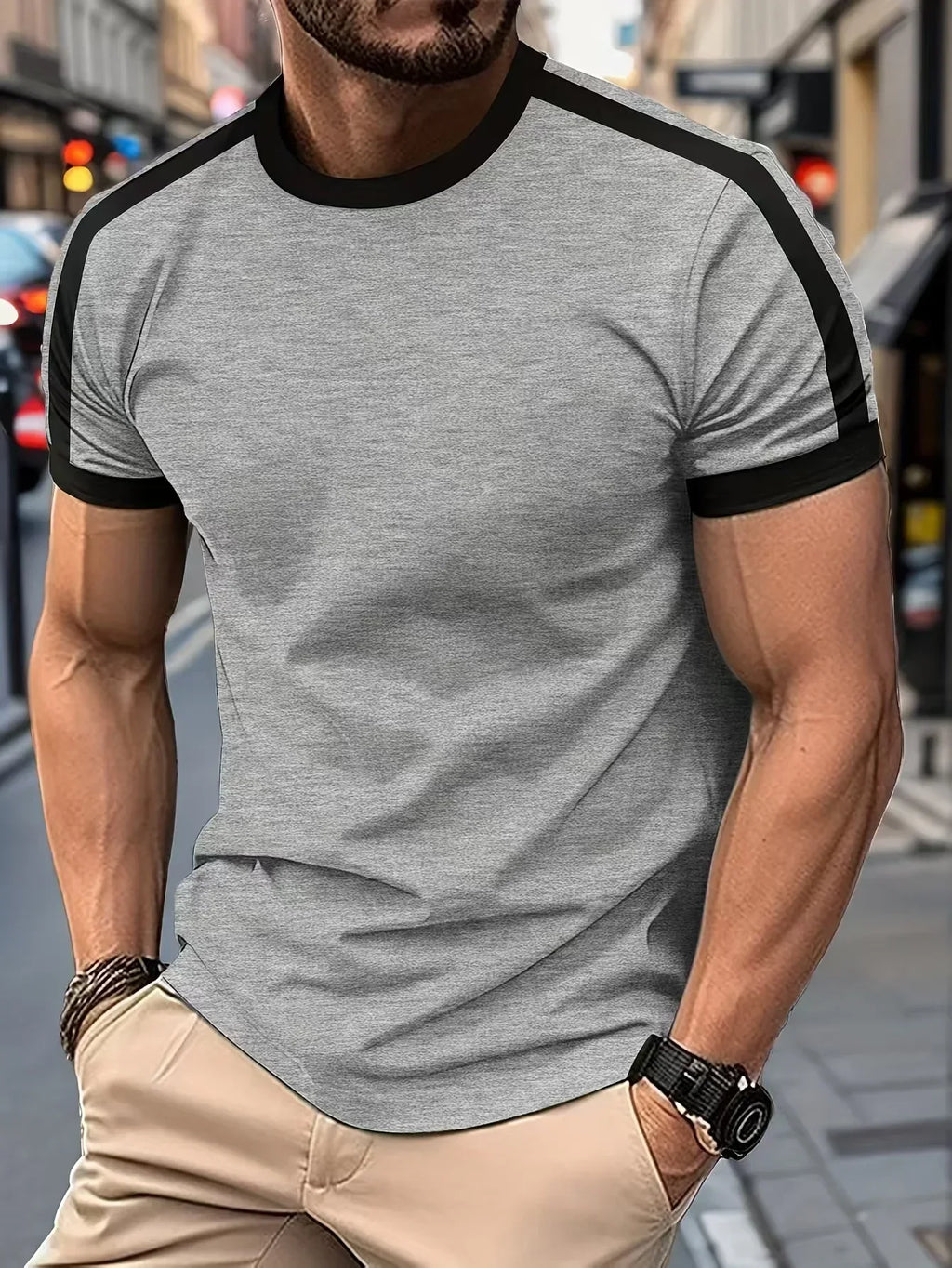 2025 Summer New Men's Fashion Casual Round Neck Short Sleeve Top Outdoor Sports Fitness Breathable Quick Drying T-shirt