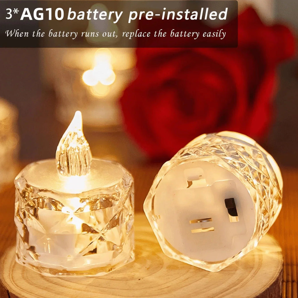 4pcs Flameless LED Candle Crystal Battery Tea Lights Realistic Flickering Flame Candles for Wedding Valentine's Day Home Decor