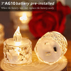 4pcs Flameless LED Candle Crystal Battery Tea Lights Realistic Flickering Flame Candles for Wedding Valentine's Day Home Decor