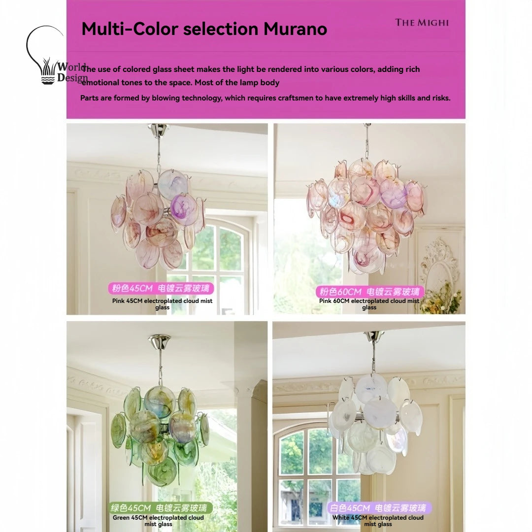 Italy Murano Pink Glass Chandeliers for Dining Living Room Vintage Glass Pendant Lights Chandeliers for Bedroom Kitchen Island