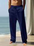 Men's Casual Breathable Pants Summer Solid Color Elastic Waist Trousers Loose Fitness Lightweight Wide Leg Pants Streetwear