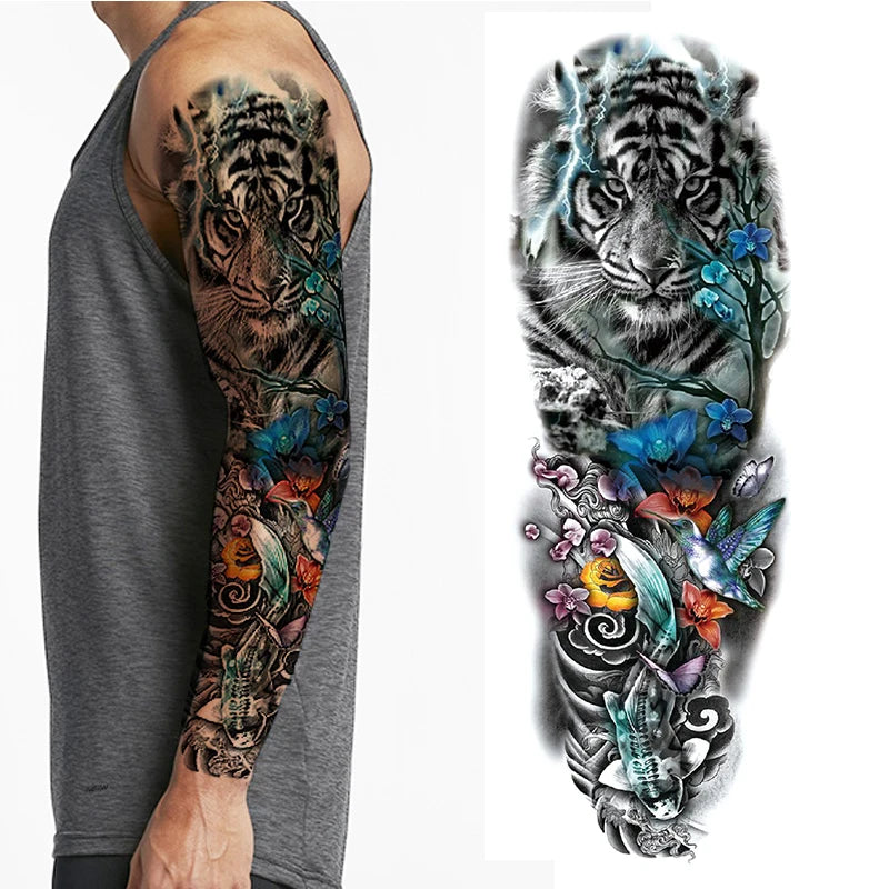 Waterproof Full Arm Temporary Tattoo Sticker Tiger Lion Wolf Eye For Man Women Body Art Sleeve Flash Fake Shoulder Tatoo