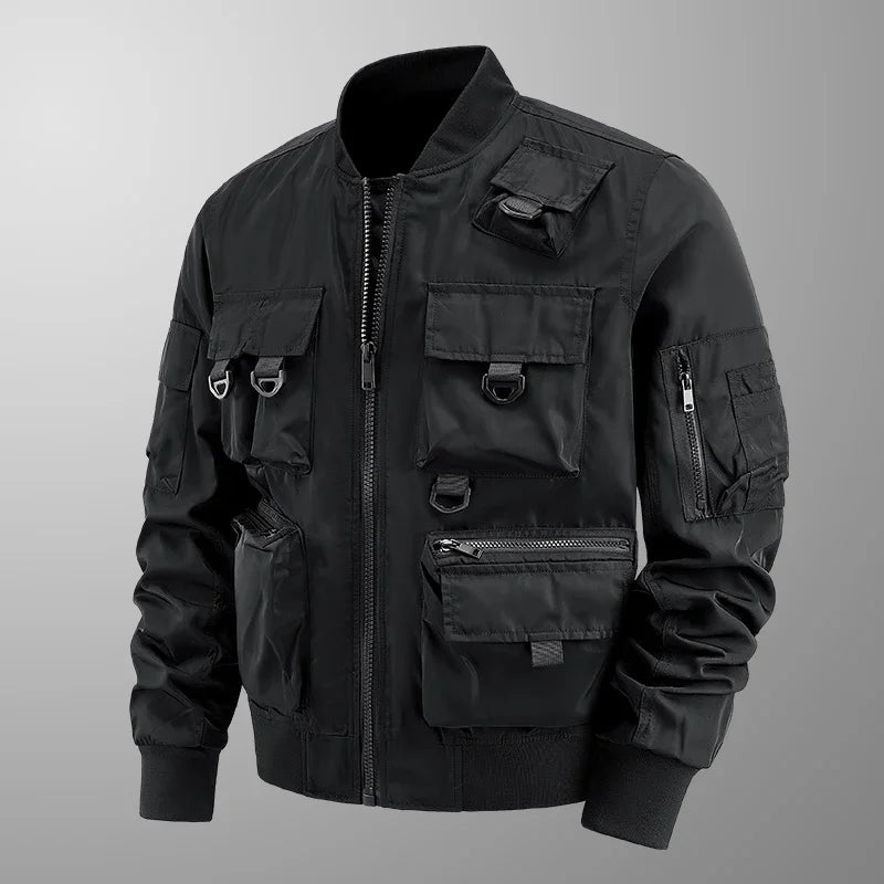 Men's Retro Jacket Spring/Autumn New Solid Color Multi Pocket Outdoor Adventure Work Coat Men's Baseball Collar Motorcycle Suit