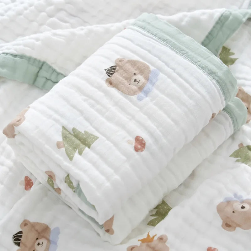 Baby Blankets 6 Layers 100% Cotton Gauze Breathable Infant Wrap Soft Absorbent Newborn Swaddle Blankets Cartoon Baby Bath Towel