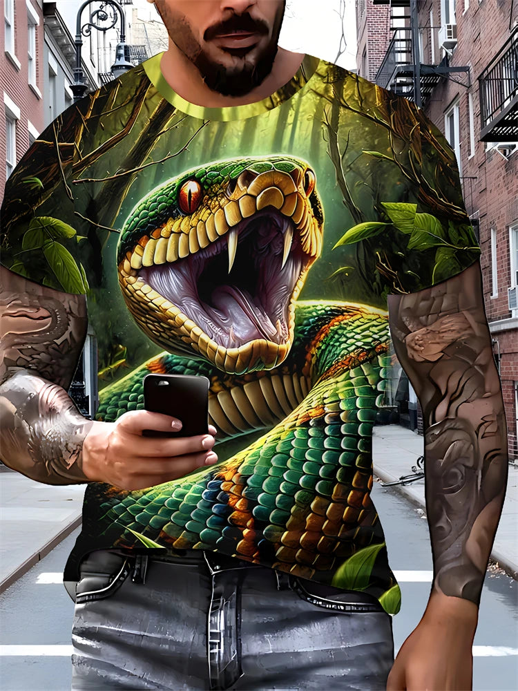 2025 New Men's 3D Dragon Print T-shirt Casual Short-sleeved Pullover Polyester Round-neck Summer Outdoor Clothing Adult Size