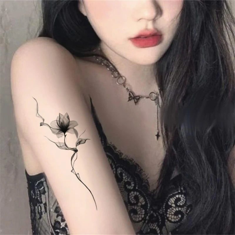 Ink Flower Temporary Tattoo Stickers for Women Arm Art Floral Lotus Tatoo Waterproof Fake Tattoo Sexy Tatuajes Temporales