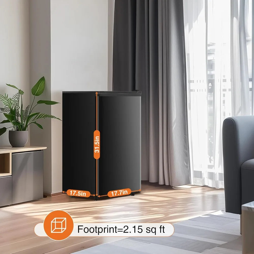 3.2 Cu.Ft Mini Fridge with Freezer, 2 Door Compact Refrigerator, Adjustable Thermostat, Energy Efficient Low Noise for Bedroom Office Dorm Black