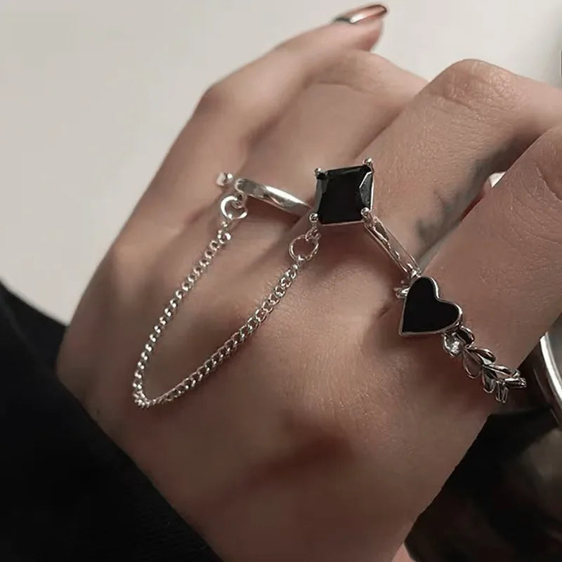Punk Simple Gold Color Ring Set Women's Geometric Hollw Out Wide 3Pcs/Set Vintage Joint Finger Rings Jewelry Aesthetic 2022Trend