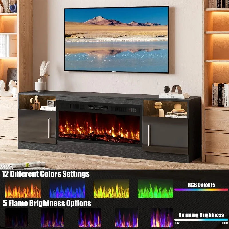 VITESSE Fireplace with TV Stand 36" inch Electric Fireplace Up to 80" TVs, LED Light Entertainment Center, 70" Modern Wood High